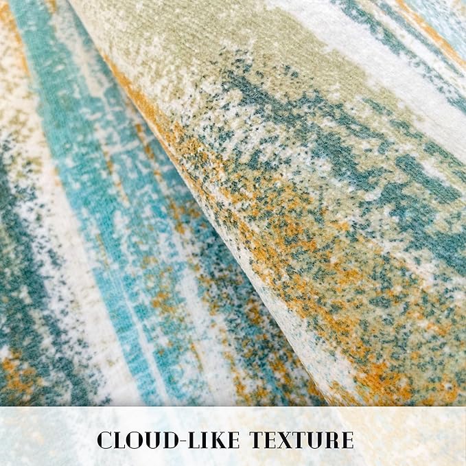 Lansny Modern Abstract Runner Rug 3x8, Green Mustard Multi Washable Kitchen Runner Non-Slip Soft Hallway Rug Runner Thin Print Faux Wool Carpet for Entryway Bedroom Laundry Room Indoor Home Office