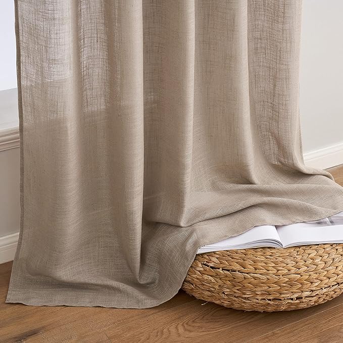 MIULEE Taupe Linen Curtains 84 Inch Length for Bedroom Living Room, Soft Thick Linen Textured Window Drapes Semi Sheer Light Filtering Rod Pocket Back Tab Burlap Look, 2 Panels, 37x84 Inches