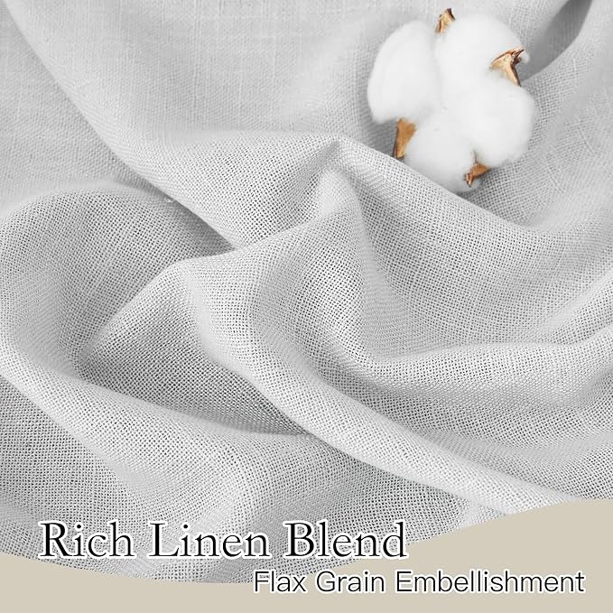 RYB HOME Sheer Curtains for Kitchen - Linen Textured Semi Sheer Curtains Light Glare Filtering for Bedroom Living Room Bathroom Window Decor, Dove Grey, 52 inch Wide x 45 inch Long, 2 Panels