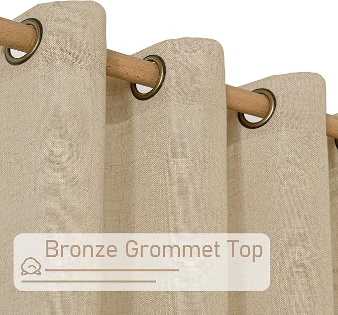 LAMIT 78 Inch Length Brown Linen Curtains for Living Room, Semi Sheer Light Filtering Boho Panels Bronze Grommet Burlap Window Drapes for Bedroom/Farmhouse, Set of 2, 52 x 78 Inch