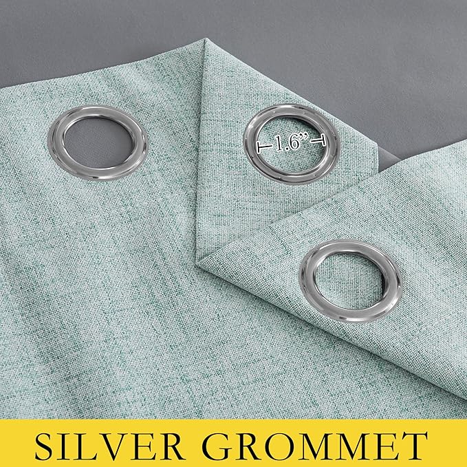 NICETOWN 100% Absolutely Blackout Linen Curtains with Thermal Insulated Liner, Seafoam Green, 42" Wide, 45" Length Energy Saving Curtains for Dining Room 2 Panels Set, Vertical Blinds