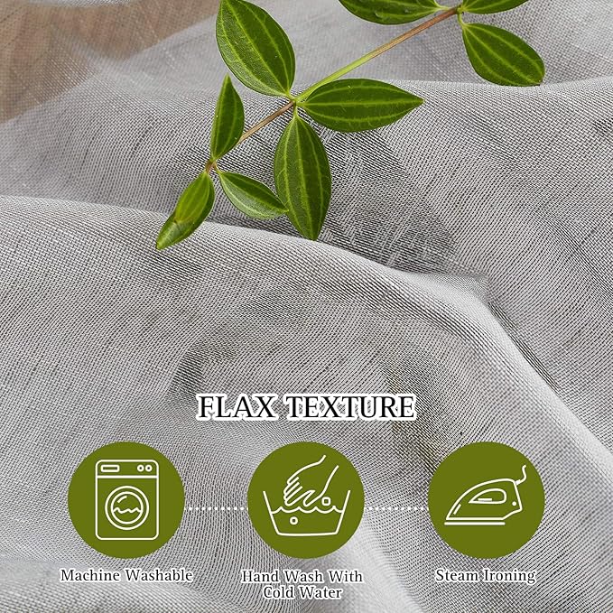 NICETOWN Sheer Linen Bedroom Window Curtains 84 inches Length, Grommet Privacy Semitransparent Light Filtering Flax Sheer Window Treatment for Living Room, Grey, W52 by L84, 1 Pair