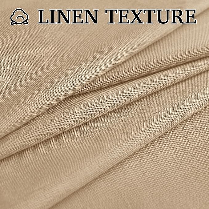 RYB HOME Camel Linen Sheer Curtains 95 inches Length, Aesthetic Light Filtering Airy Half Privacy Gauze Curtain Cortina for Home Office Farmhouse, W 52 x L 84, 2 Pieces