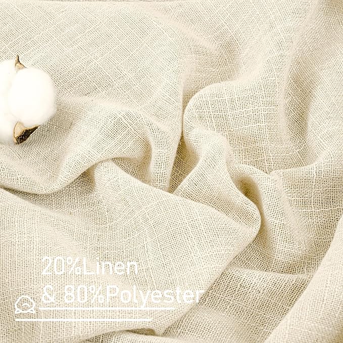 LAMIT Beige Linen Curtains 60 Inch Length for Kitchen, Light Filtering Short Drapes Bronze Grommet Window Treatment Panels for Bedroom/Small Windows, 2 Panels, 34 x 60 Inch