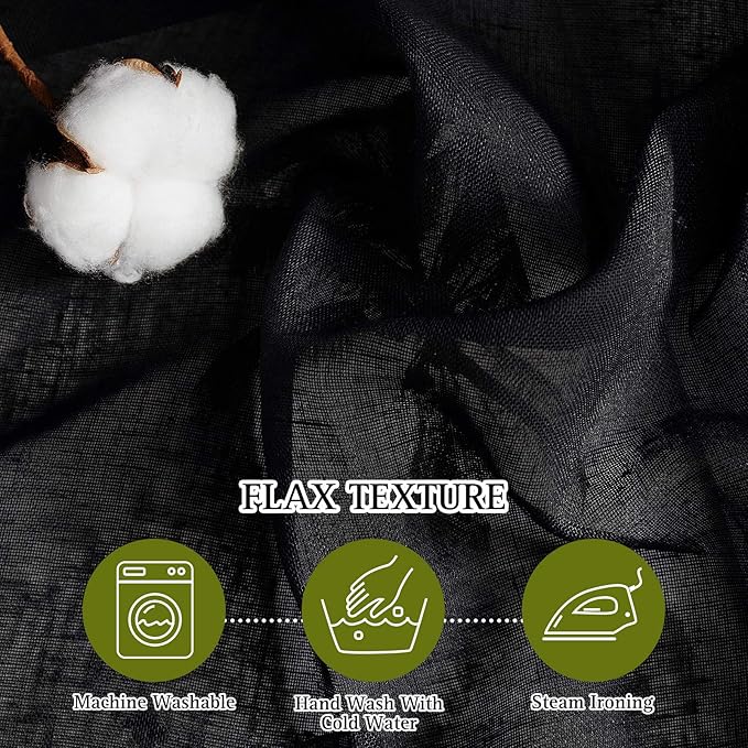 NICETOWN Semitransparent Sheer Curtains for Windows, Grommet Linen Blend Flax Durable Sheer Window Drapes Privacy Light Reducing Panels for Bedroom/Kids Room, W52 x L72, 2 Panels, Black