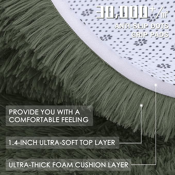 OLANLY 5x7 Machine Washable Large Area Rugs for Living Room, Bedroom, Soft Fluffy Shaggy Bedside Rug, Indoor Floor Carpet for Kids Girls and Boys, Dorms, Nursery, Home Decor Aesthetic, Olive Green