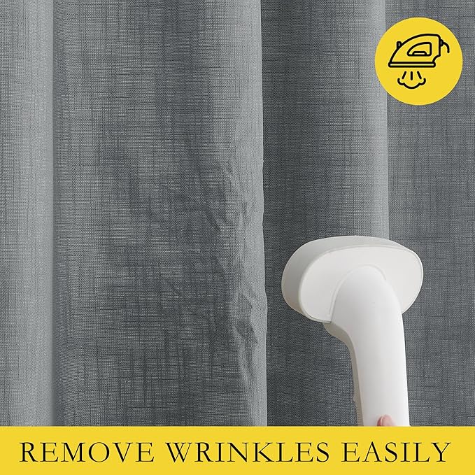 NICETOWN 100% Absolutely Blackout Linen Curtains, Dove Grey, 34" Wide, 48" Length Energy Saving Curtains for Cupboard 2 Panels Set, Vertical Blinds