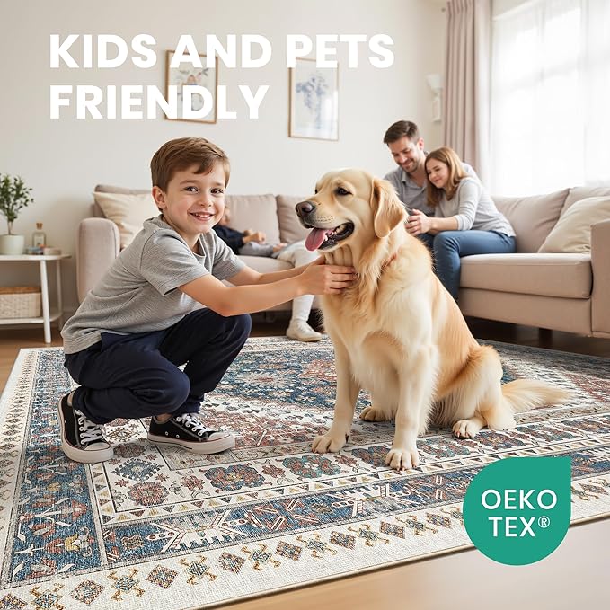zesthome 9x12 Area Rugs,Stain Resistant Washable Rug,Ultra-Thin Rugs for Living Room,Bedroom,Non-Slip Backing Home Decor Large Area Rug (Navy Blue/Red,9'x12')