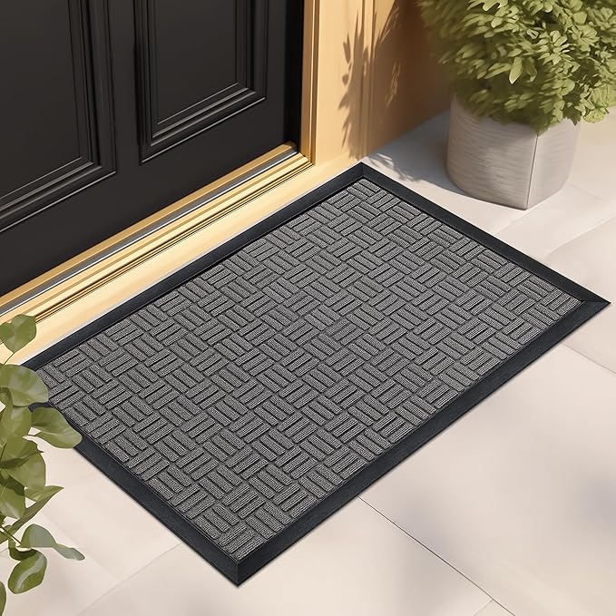 Mibao Front Door Mat, Heavy Duty Durable Welcome Mat for Outdoor Indoor, Dirt Trapper Waterproof Super Absorbent Door Mat for Entryway Outside Patio Porch, 73" x 46", Light Grey
