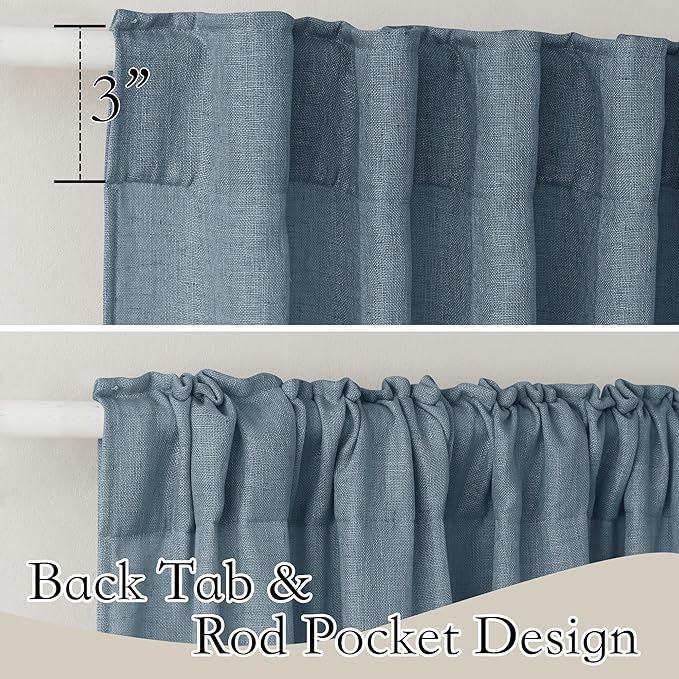 RYB HOME Long Linen Curtains 96 inches Long for Living Room, Light Airy Breathable Window Decor Drapes 2 Panels Set for Laundry Room Home Office, W 52 x L 95 inches, Stone Blue, 2 Panels