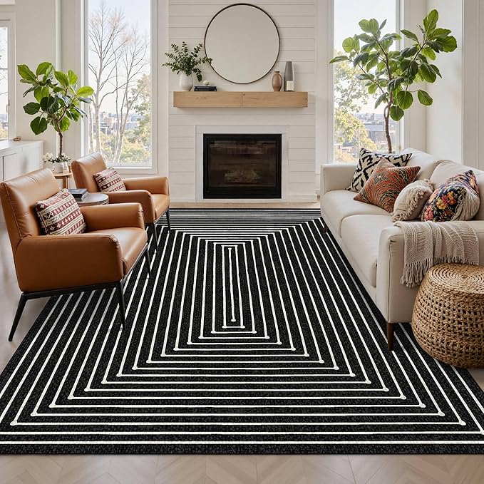 Latte&Fog 5x7 Area Rugs for Living Room Bedroom, Modern Abstract Washable Rug, Boho Non Slip Low Pile Carpet for Indoor Dining Room, Office, Dorm, Classroom, Farmhouse and Kids Room