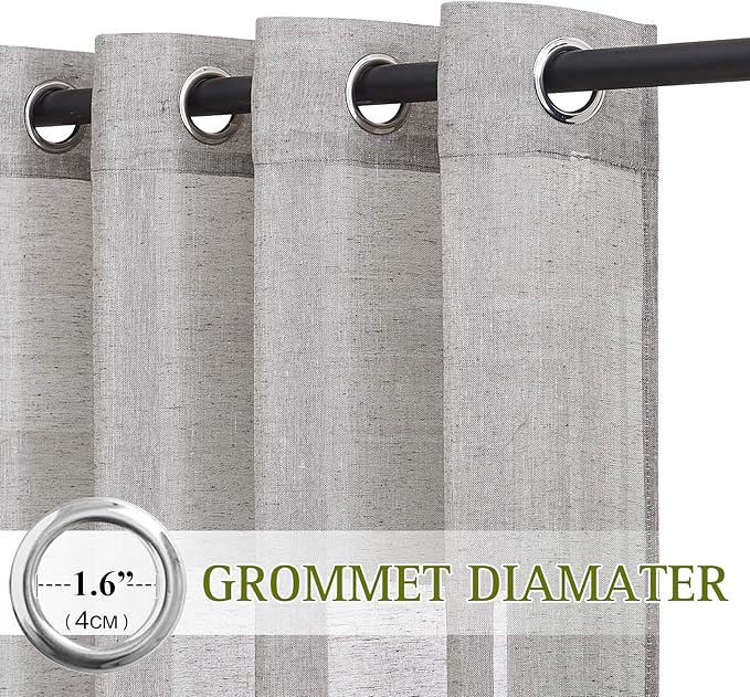 NICETOWN Semi Sheer Linen Blend Living Room Curtains, Grommet Top Flew to Floor Thick Semitransparent Window Treatment Privacy Light Reducing for Nursery, W52 x L108, Charcoal Grey, 2 Panels