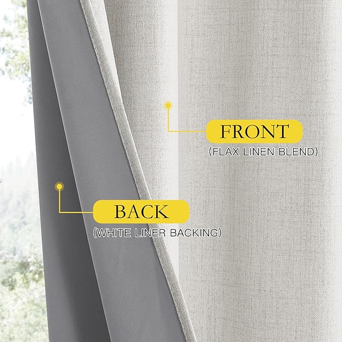 NICETOWN Snowbound Vintage Linen 100% Blackout Curtains for Living Room, Thermal Insulated Curtains 48" Long, Noise Reducing Window Treatment Drapes for Hall Room, 52" Wide Per Panel, Set of 2