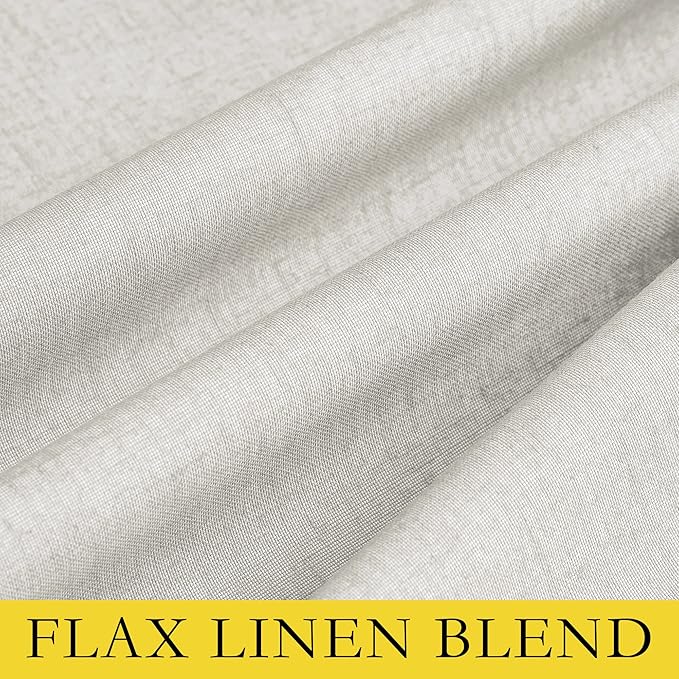 NICETOWN 100% Absolutely Blackout Linen Curtains with Thermal Insulated White Liner, Ivory, 52" Wide, 2 Pieces, Privacy Vertical Window Drapes for Office Laundry Living Room Windows 72 inch Long