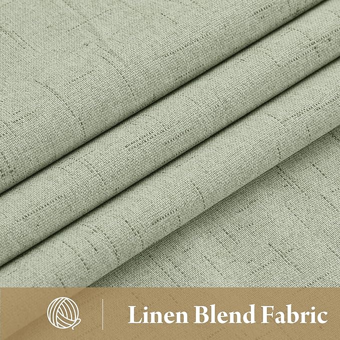 RYB HOME 100% Blackout Sage Green Linen Curtains, Light & Heat Blocking Thermal Privacy Protection Neutral Window Drapes for Living Room Bedroom, 52" W x 84" L, 2 Panels Set