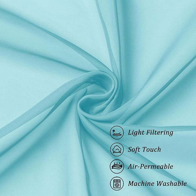 Chyhomenyc Sheer Curtains 36 inch Length 2 Panels Set, Light Filtering Voile Rod Pocket Short Window Curtians for Bathroom Living Room Farmhouse Small Windows, Each 42Wx36L in, 2PCS, Aqua