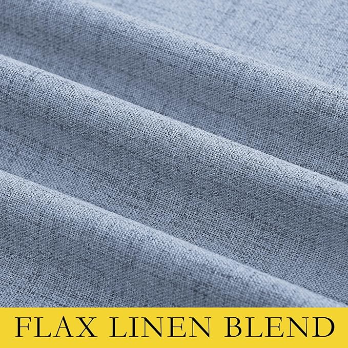 NICETOWN Stone Blue Vintage Linen 100% Blackout Curtains for Living Room, Thermal Insulated Curtains 90" Long, Noise Reducing Window Treatment Drapes for Home Office, 62" Wide Per Panel, Set of 2