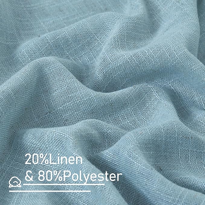 LAMIT Semi Sheer Linen Curtains 45 Inches Long, Light Filtering Panels Back Tab and Rod Pocket Country Decor Drapes for Farmhouse/Window/Bedroom, Stone Blue, 2 Panels, 52 x 45 Inch