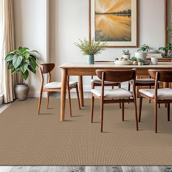 KOZYFLY Washable Area Rug 6x9 ft Rubber Backed Non Slip Rugs for Living Room Braided Cotton Bedroom Rug Woven Office Rugs Indoor Floor Carpets for Dining Bedroom Living Room, Tan/Orange/Brown