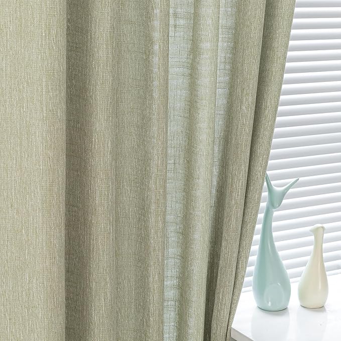 MYSKY HOME Patio Sage Curtains for Sliding Door, Living Room Curtains & Drapes Soft Farmhouse Window Treatments 90 inch Length 2 Panels Set Linen Look Semi Sheer Draperies, 50" W x 90" L, Sage Green
