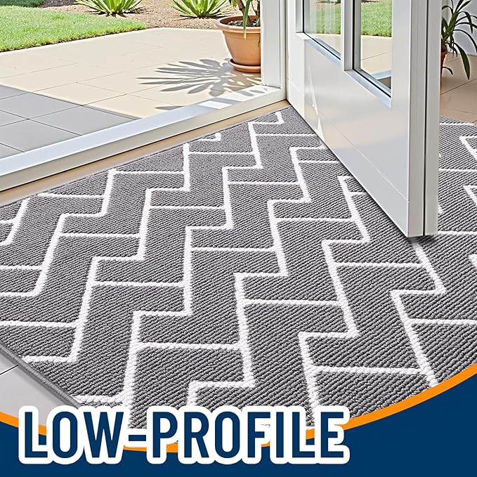 OLANLY Front Door Mat, Non-Slip Rubber Backing, Dirt Resistant and Absorbent, Washable, Easy to Clean Low-Profile Indoor Doormat for Back Door, Entryway, Inside Entrance, 48x32, Grey