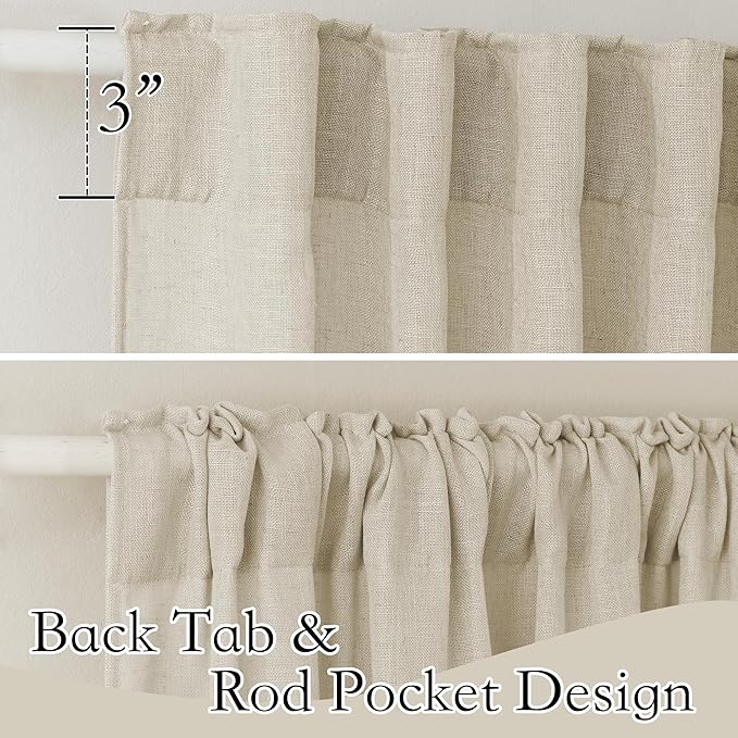 RYB HOME Semi Sheer Curtains 84 inches Long Linen Textured Blend Light Glare Filtering Drapes for Living Room Bedroom Dining Large Window Decor, Beige, 52 x 84 inch Length, 1 Pair