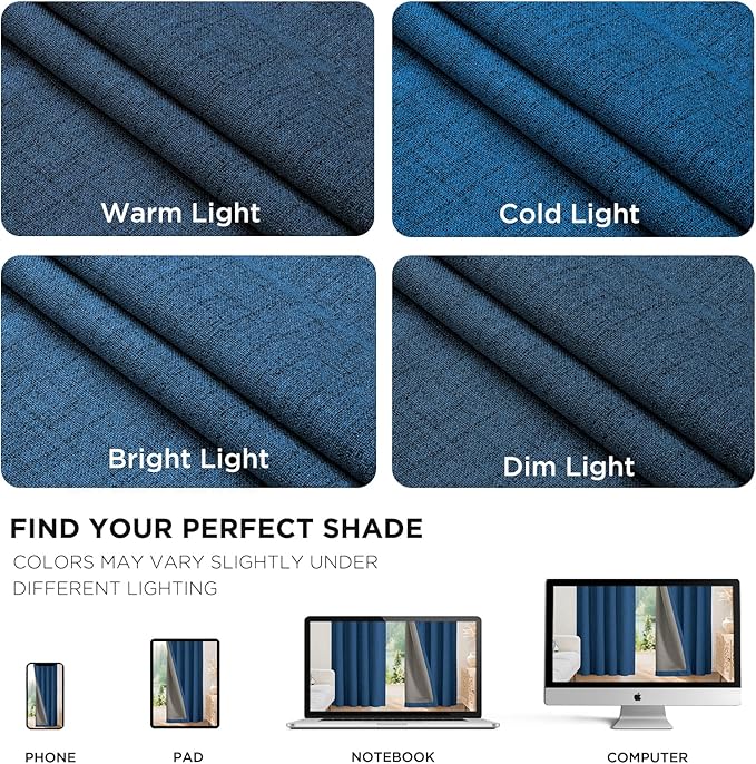 Joydeco Blackout Curtains for Bedroom - 108 Inch Long 100% Light Blocking 2 Panels Navy Blue Drapes, Thermal Insulated Room Darkening Curtains, Linen Textured for Living Room, Rod Pocket & Back Tabs