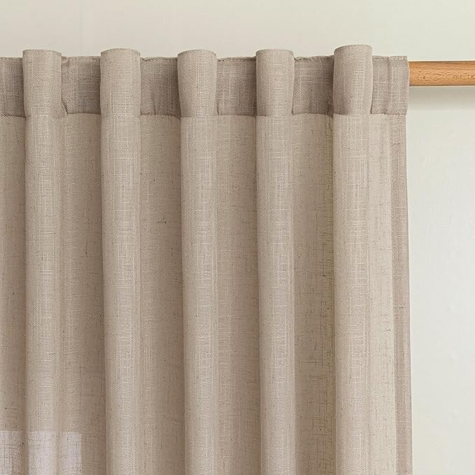 MYSKY HOME 108 Inches Long Taupe Sheer Curtains for Living Room 2 Panel Sets Light Filtering Window Drapes for Sliding Door Back Tab Draperies Floor to Ceiling Curtains Soft, 50" Wide
