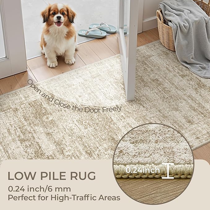 Long Bathroom Rugs Runner - Washable Runner Rugs for Hallway 2x10, Ultra-Thin Soft Kitchen Carpet Runner, Anti Slip Backing Runner Rugs for Entrance, Bedroom, Living Room(2'x10', Brown/Ivory)