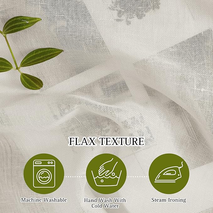 NICETOWN Natural Linen Sheer Curtains 120 inches Long, Privacy Chic Semi Sheer Window Drapes Privacy with Light Filtering for Farmhouse/Bedroom, W52 x L120, 2 Panels