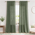 Nanspring Olive Green Linen Curtains for Living Room 2 Panels Set 144 Inch Length Back Tab Light Filtering Semi Sheer Curtain Drapes for Bedroom 52x144