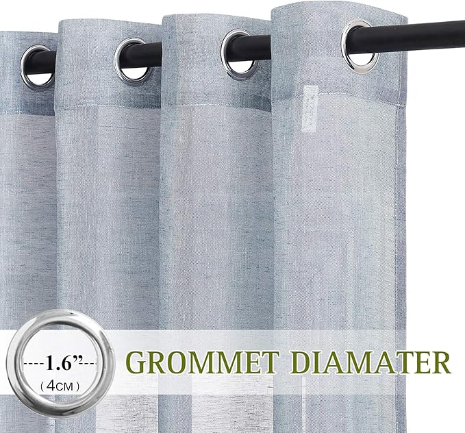 NICETOWN Linen Blend Semi Sheer Window Curtains W52 x L45, Silver Grommet Semitransparent Drapes Balance Light & Privacy for Living Room/Bedroom, 104" W Total 2 PCs, 45" L, Sea Mist