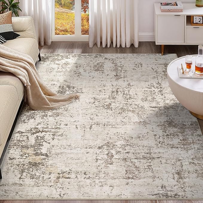 9x12 Area Rug Living Room Rugs - Washable Neutral Modern Abstract Soft Thin Large Rug Indoor Floor No Slip Rug Carpet for Bedroom Under Dining Table Home Office Decor - Dark Brown