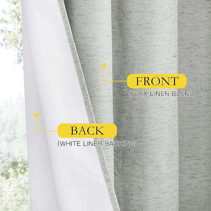 NICETOWN Grey Long Linen Full Shade Panels, 62" Wide x 90" Long, Pair of Thermal Insulated & Energy Efficiency Blackout Curtains for Living Room Windows, Lined Silky Performance Window Dressing