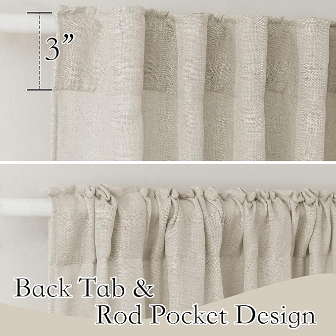 RYB HOME Sheer Linen Curtains, Small Light & Privacy Semi Translucent Curtains Sheer Faux Linen Vintage Drapes for Bedroom, RV Camper, Laundry, Party, W 52" x L 36", 2 Pcs, Angora