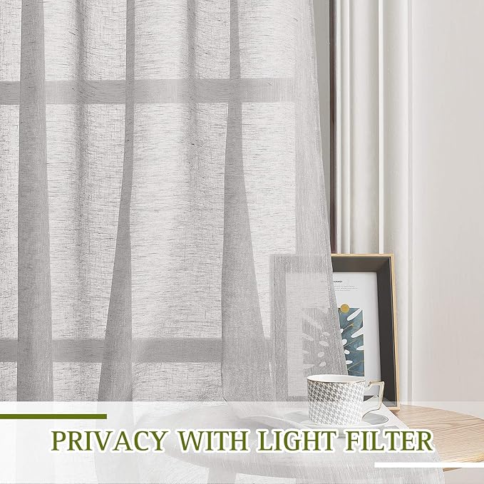 NICETOWN Semi Sheer Grey Curtains 84 inches Long, Grommet Linen Weave Semi Sheer Window Drapes Privacy with Light Filtering for Living Room/Bedroom, W36 x L84, 2 Panels