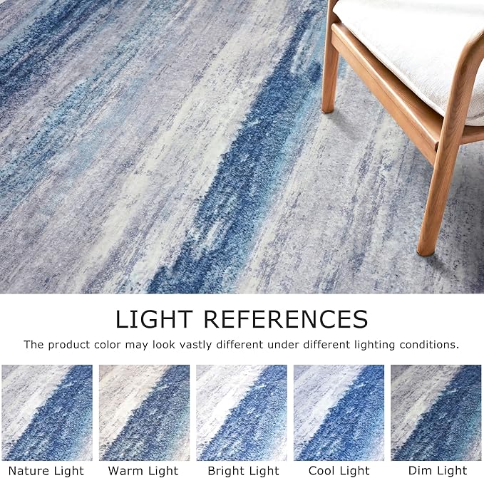 KOZYFLY Modern Abstract Washable Rug Runner 2.6x14 Hallway Rug Runner Non-Slip Soft Kitchen Runner Rugs, Blue/Grey/Beige Striped Carpet for Entryway Bathroom Laundry Room Foyer