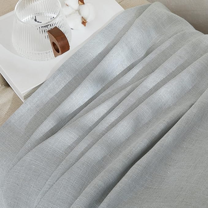 NICETOWN Linen Light Gray Curtains for Living Room, Grommet Top Flax Linen Blend Semi Sheer Eclectic Drapes Privacy with Light Filtering for Kids Room/Bedroom, W52 x L84, 2 Pieces