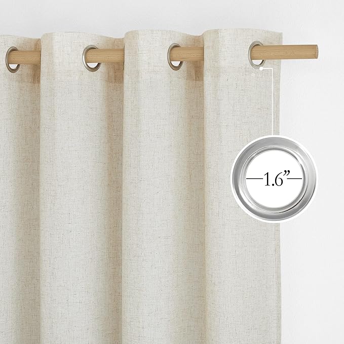 NICETOWN Extra Long Linen Curtains 132 inches Long for Living Room, Grommet Privacy Added Thick Burlap with Light Filtering Semi Sheer Window Treatments for Bedroom, Natural, W55 x L132, 2 Panels