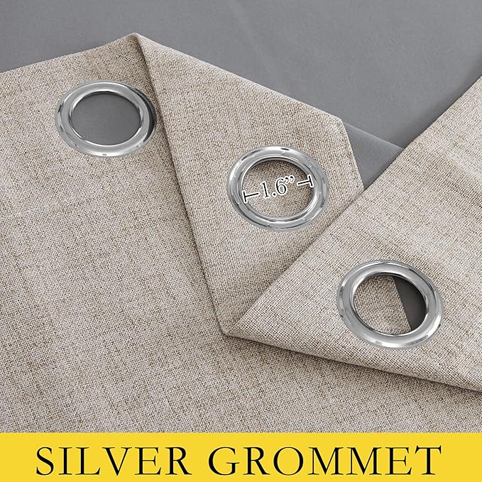 NICETOWN Oatmeal Full Blackout Boho-Chic Linen Curtains 84 inch Long 2 Panels Set for Cafe Window, 42 inch Wide, Thick Linen Blend Drapes, Insulated Window Covers Draperies with White Backing