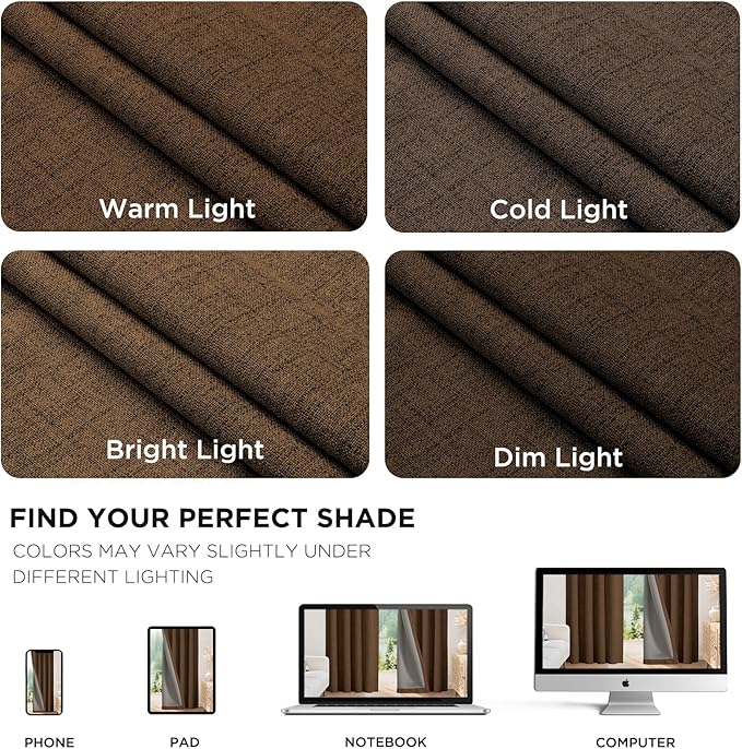 Joydeco Linen Blackout Curtains for Bedroom - 100% Light Blocking 1 Panels, Cappuccino Drapes 100" W x 108" L, Thermal Insulated Room Darkening Curtains for Living Room, Rod Pocket & Back Tabs