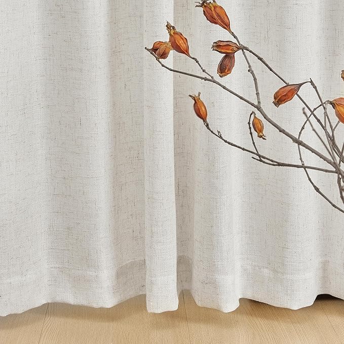 MYSKY HOME Linen Curtains for Sliding Door, Farmhouse Semi Sheer Ceiling Curtains Living Room Light Filtering Back Tab Elegant Style Soft Fabric, 50" x 95", Linen, 2 Panels