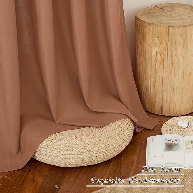 NICETOWN Caramel Linen Curtains for Kitchen, Thick Flax Small Window Treatments Semi Sheer Privacy Assured with Light Through for Cafe/Bathroom, W55 x L36, 2 Panels