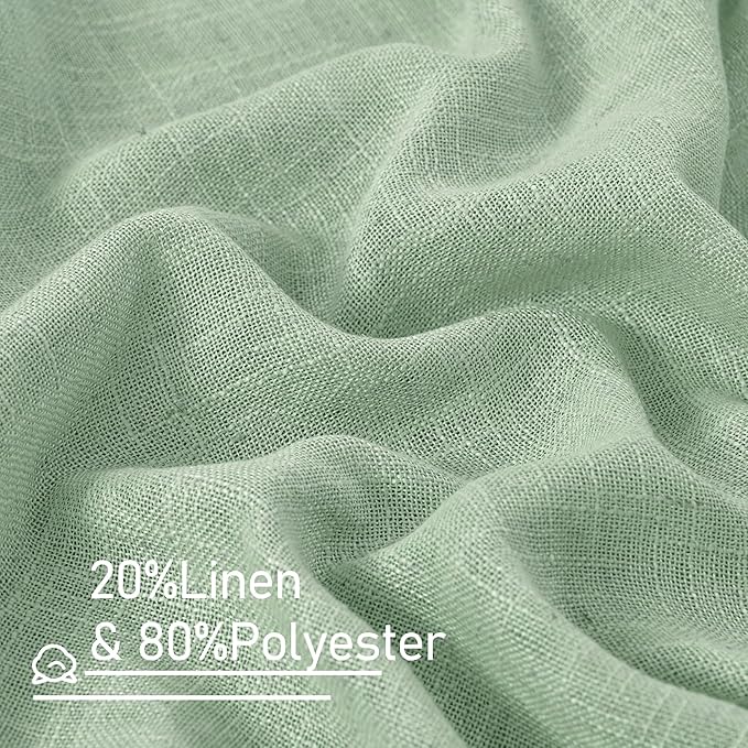 LAMIT Fresh Green Linen Sheer Curtains 63 Inch Length for Bedroom, Light Filtering Panels with Bronze Grommet for Living Room Faux Linen Textured Spring Decor Drapes, 2 Panels, 34 X 63 Inch