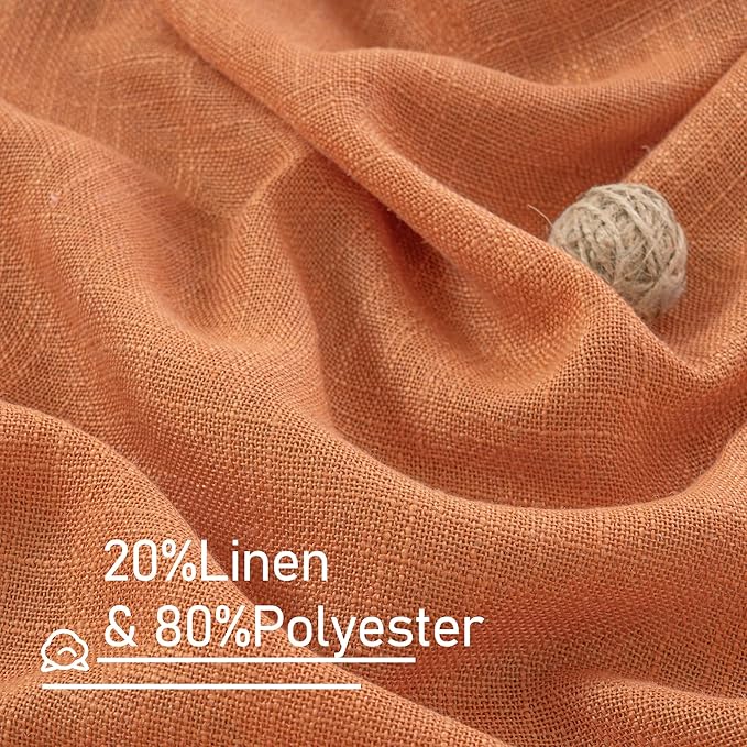 LAMIT Semi Sheer Linen Curtains 45 Inches Long, Bronze Grommet Light Filtering Panels Country Decor Drapes for Bedroom/Farmhouse/Windows, 52 x 45 Inch, Burnt Orange, 2 Panels Set