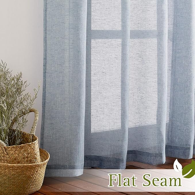 NICETOWN Linen Blend Semi Sheer Window Curtains W52 x L45, Silver Grommet Semitransparent Drapes Balance Light & Privacy for Living Room/Bedroom, 104" W Total 2 PCs, 45" L, Sea Mist