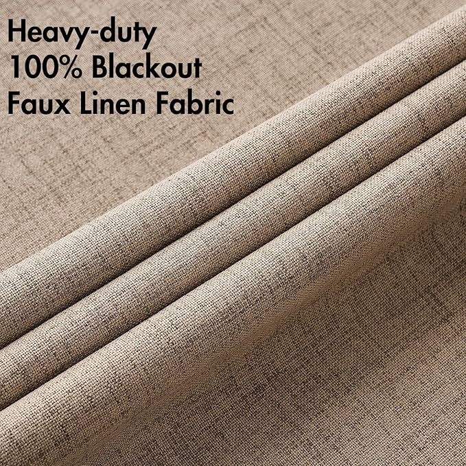 MIULEE 100% Blackout Linen Textured Curtains for Bedroom Solid Thermal Insulated Copper Brown Grommet Room Darkening Curtains & Drapes Luxury Decor for Living Room Nursery 52 x 54 Inch (2 Panels)