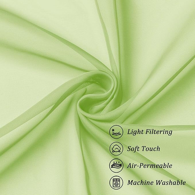 Chyhomenyc Sheer Curtains 108 Inch Length 2 Panels Set, Extra Long Light Filtering Solid Voile Window Drapes for Living Room Bedroom, 42Wx108L, 9FT Length, Set of 2, Lime