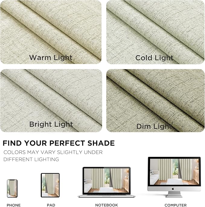 Joydeco Linen Blackout Curtains for Bedroom - 100% Light Blocking 1 Panels, Light Beige Drapes 70" W x 96" L, Thermal Insulated Room Darkening Curtains for Living Room, Rod Pocket & Back Tabs