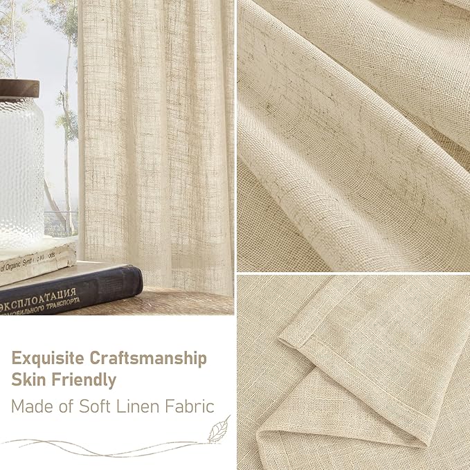 LAMIT Light Filtering Linen Curtains 84 inches Long for Bedroom, Linen Textured Semi Sheer Bronze Grommet Burlap Boho Modern Drapes for Living Room/Farmhouse, 2 Panels, 38 x 84 Inch